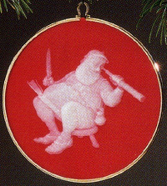 Aunt Krismas 'Checking Up' ornament by Sharon Pike. Year: 1986 - Norman Rockwell series #7. 'Slightly Damaged Box' condition.