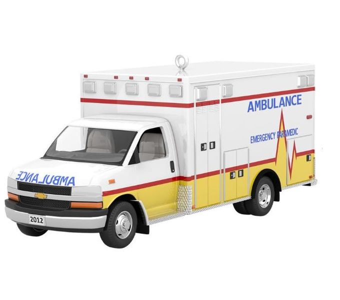 Aunt Krismas '2012 Chevrolet G4500 Ambulance' ornament by Robert Hurlburt. Year: 2019 - Classic American Cars series #0. 'Mint In Box' condition.