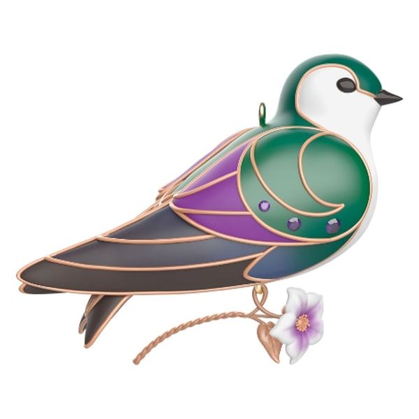 Aunt Krismas 'Violet-Green Swallow' ornament by Emma Leturgez-Smith. Year: 2024 - Beauty of Birds series #20. 'Mint In Box' condition.