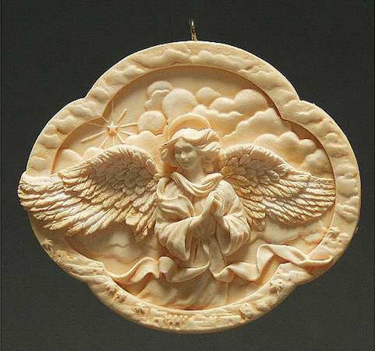 Aunt Krismas 'Baroque Angels, Ivory Antique' ornament by Joyce Lyle. Year: 1991 - Heavenly Angels series #1. 'Slightly Damaged Box' condition.
