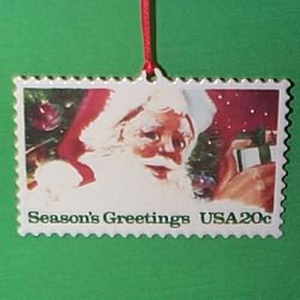 Aunt Krismas '1983 Stamp' ornament by Linda Sickman. Year: 1993 - U.S. Christmas Stamps series #1. 'Mint In Box' condition.