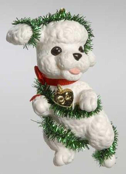 Aunt Krismas 'White Poodle' ornament by Anita Marra Rogers. Year: 1994 - Puppy Love series #4. 'Mint In Box' condition.
