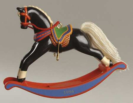 Aunt Krismas 'Black - White Mane and Tail' ornament by Linda Sickman. Year: 1996 - Rocking Horse series #16. 'Mint In Box' condition.
