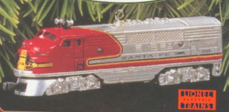 Aunt Krismas '1950 Santa Fe F3 Deisel Locomotive' ornament by Hallmark. Year: 1997 - Lionel Train series #2. 'Mint In Box' condition.