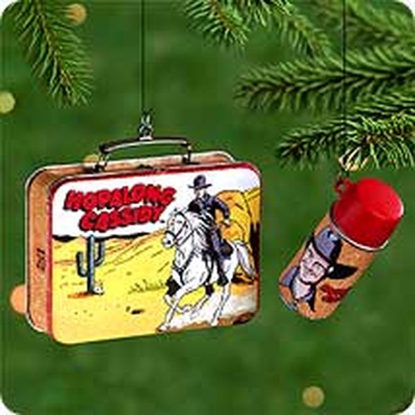 Aunt Krismas 'Hopalong Cassidy Lunch Box Set' ornament by Hallmark. Year: 2000 - Lunch Box series #0. 'Mint In Box' condition.