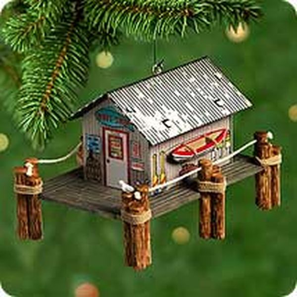 Aunt Krismas 'Bait Shop with Boat' ornament by Linda Sickman. Year: 2000 - Town and Country series #2. 'Mint In Box' condition.
