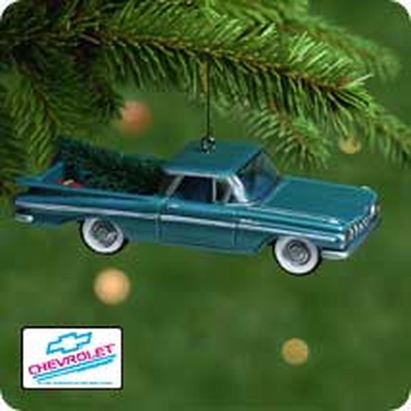 Aunt Krismas '1959 Chevrolet El Camino' ornament by Don Palmiter. Year: 2001 - All-American Trucks series #7. 'Damaged Box' condition.