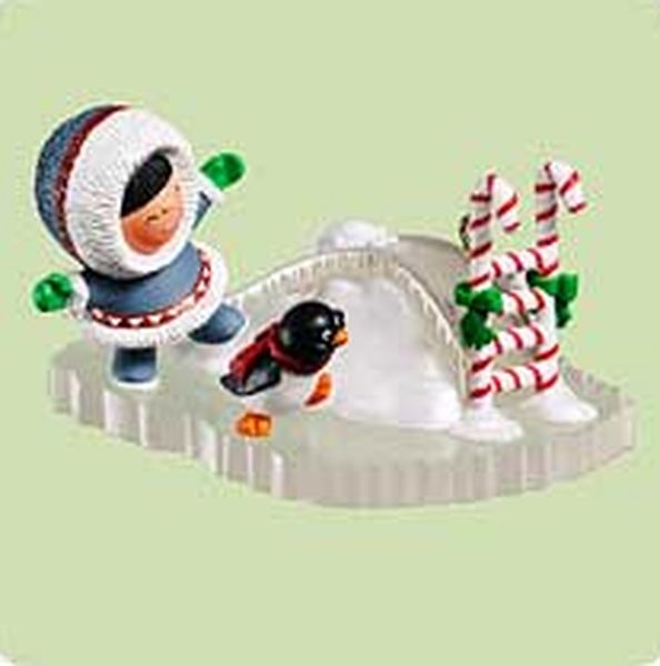 Aunt Krismas 'Ice Skating' ornament by Hallmark. Year: 2004 - Frosty Friends series #25. 'Mint In Box' condition.