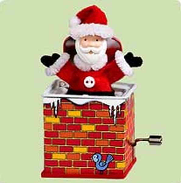 Aunt Krismas 'Pop! Goes the Santa' ornament by Sharon Visker. Year: 2004 - Jack-in-the-Box Memories series #2. 'Mint In Box' condition.