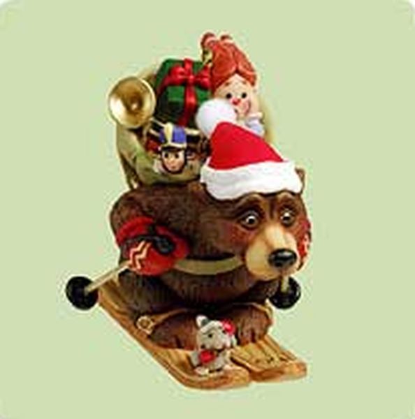 Aunt Krismas 'Downhill Delivery' ornament by Tracy Larsen. Year: 2004 - Nick and Christopher series #1. 'Mint In Box' condition.