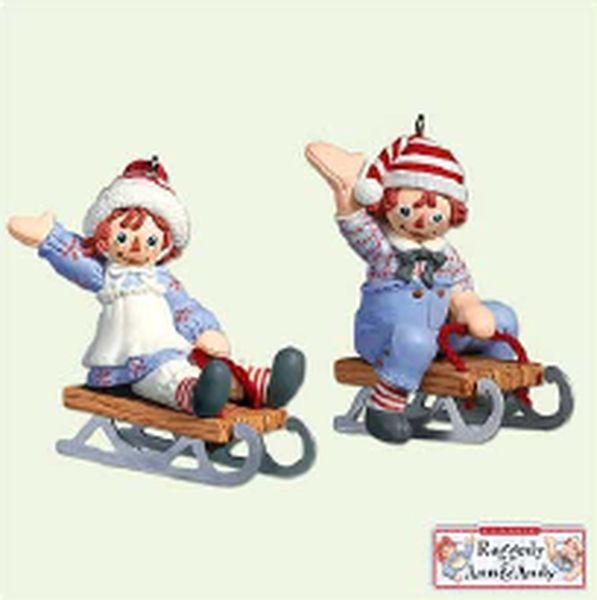 Aunt Krismas 'Holiday Sledding' ornament by John (Collin) Francis . Year: 2005 - Raggedy Ann & Andy  series #0. 'Mint In Box' condition.