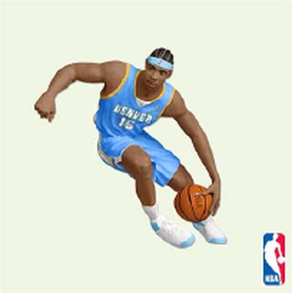 Aunt Krismas 'Carmelo Anthony' ornament by Lane Feuer. Year: 2005 - Hoop Stars series #11. 'Mint In Box' condition.