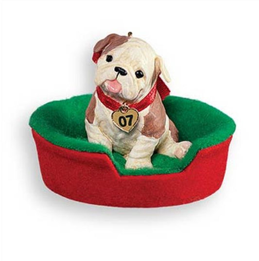 Aunt Krismas 'Bulldog' ornament by Anita Marra Rogers. Year: 2007 - Puppy Love series #17. 'Mint In Box' condition.