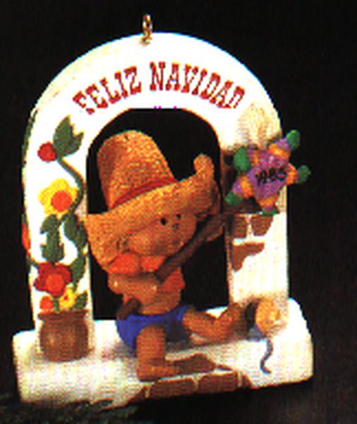 Aunt Krismas 'Feliz Navidad' ornament by Donna Lee. Year: 1985 - Windows of the World series #1. 'Mint In Box' condition.