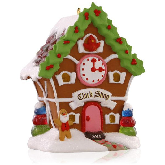 Aunt Krismas 'Clock Shop' ornament by Nina Aube. Year: 2015 - Noelville series #10. 'Mint In Box' condition.