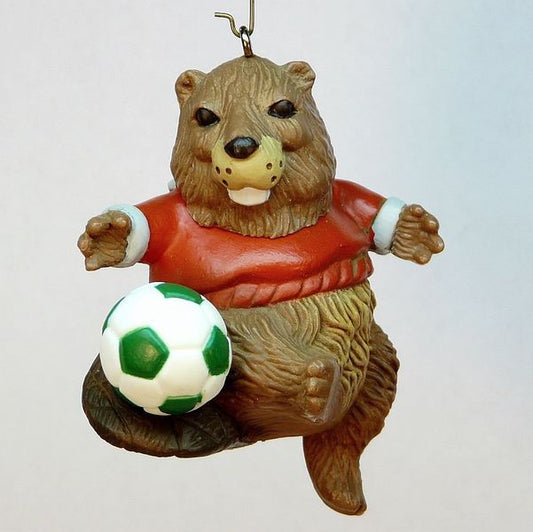 Aunt Krismas 'Soccer Beaver' ornament by Peter Dutkin. Year: 1986 - N/A series #0. 'Mint In Box' condition.