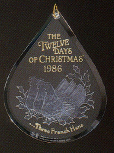 Aunt Krismas 'Three French Hens' ornament by LaDene Votruba. Year: 1986 - Twelve Days of Christmas series #3. 'No Box' condition.