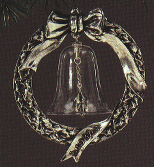 Aunt Krismas 'L.E. Glass Bell in Wreath' ornament by Duane Unruh. Year: 1987 - Holiday Heirloom series #1. 'No Box' condition.