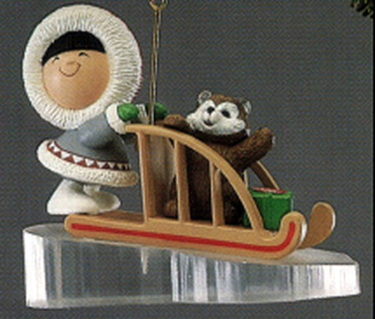 Aunt Krismas 'Sled' ornament by Ed Seale. Year: 1989 - Frosty Friends series #10. 'No Box' condition.