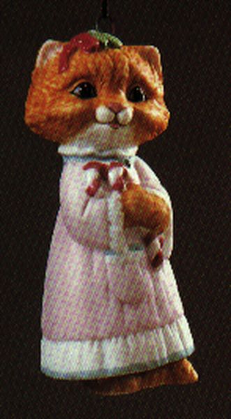 Aunt Krismas 'Kitten in Nightgown' ornament by Anita Marra Rogers. Year: 1991 - Christmas Kitty series #3. 'Mint In Box' condition.