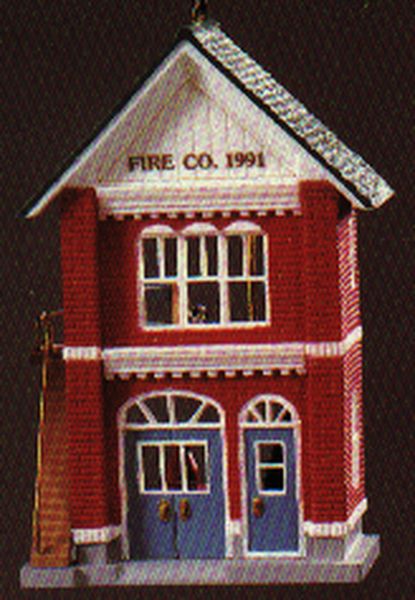 Aunt Krismas 'Fire Station' ornament by Donna Lee. Year: 1991 - Nostalgic Houses & Shops series #8. 'Mint In Box' condition.
