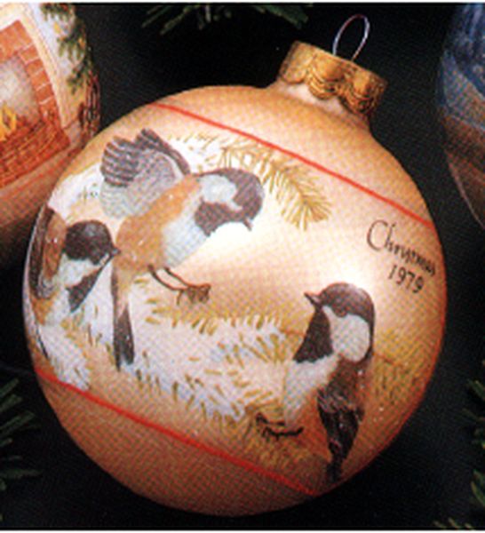 Aunt Krismas 'Christmas Chickadees' ornament by Hallmark. Year: 1979 - N/A series #0. 'Slightly Damaged Box' condition.