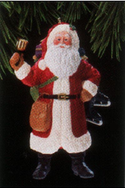 Aunt Krismas 'Bell and Ice Skates' ornament by Anita Marra Rogers. Year: 1993 - Merry Olde Santa series #4. 'Mint In Box' condition.