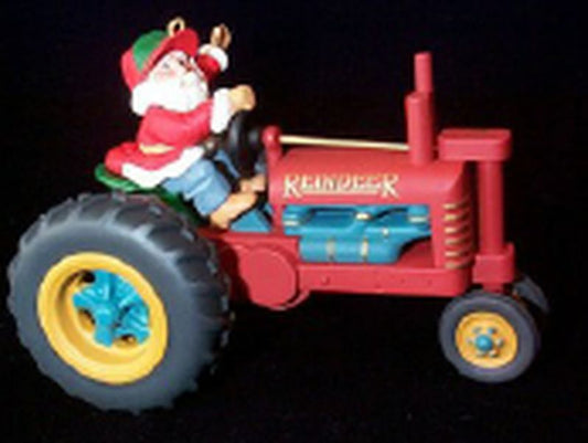 Aunt Krismas 'Makin’ Tractor Tracks' ornament by Linda Sickman. Year: 1994 - Here Comes Santa series #16. 'Mint In Box' condition.