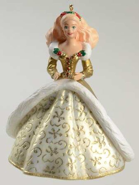 Aunt Krismas 'Gold/Ivory Gown' ornament by Patricia Andrews. Year: 1994 - Holiday Barbie series #2. 'Mint In Box' condition.