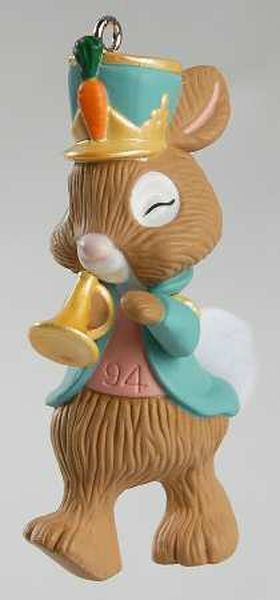 Aunt Krismas 'Rabbit Trumpeter' ornament by Dill Rhodus. Year: 1994 - Easter Parade series #3. 'Mint In Box' condition.
