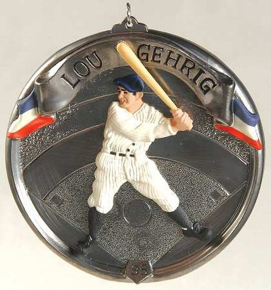 Aunt Krismas 'Lou Gehrig' ornament by Dill Rhodus. Year: 1995 - Baseball Heroes series #2. 'Mint In Box' condition.