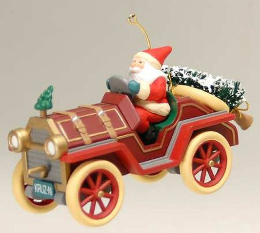 Aunt Krismas 'Santa’s Roadster' ornament by Linda Sickman. Year: 1995 - Here Comes Santa series #17. 'Mint In Box' condition.