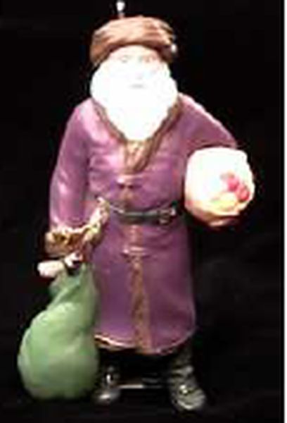 Aunt Krismas 'Bag of Goodies' ornament by Patricia Andrews. Year: 1995 - Merry Olde Santa series #6. 'Mint In Box' condition.