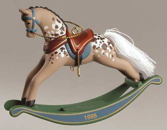 Aunt Krismas 'Painted Pony - Red Saddle' ornament by Linda Sickman. Year: 1995 - Rocking Horse series #15. 'Mint In Box' condition.