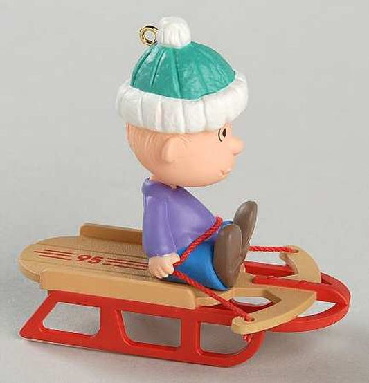 Aunt Krismas 'Linus on Sled' ornament by Bob Siedler. Year: 1995 - The Peanuts Gang series #3. 'Mint In Box' condition.