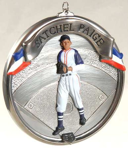 Aunt Krismas 'Satchel Paige' ornament by Dill Rhodus. Year: 1996 - Baseball Heroes series #3. 'Mint In Box' condition.