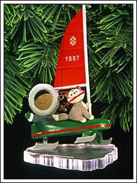 Aunt Krismas 'Ice Sail Boat' ornament by Ed Seale. Year: 1997 - Frosty Friends series #18. 'Mint In Box' condition.