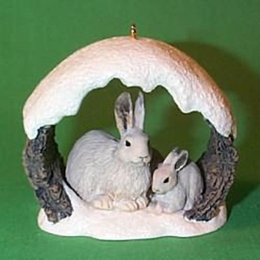 Aunt Krismas 'Snowshoe Rabbits in Winter' ornament by Mark Newman. Year: 1997 - Majestic Wilderness series #1. 'Mint In Box' condition.