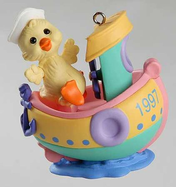 Aunt Krismas 'Boat' ornament by Ken Crow. Year: 1997 - Here Comes Easter series #4. 'Mint In Box' condition.