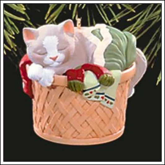 Aunt Krismas 'Cat in a Hamper' ornament by Katrina Bricker. Year: 1998 - Cat Naps series #5. 'Mint In Box' condition.