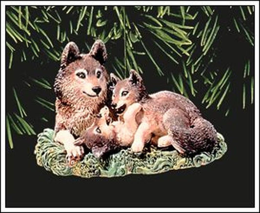 Aunt Krismas 'Timber Wolves at Play' ornament by Mark Newman. Year: 1998 - Majestic Wilderness series #2. 'Mint In Box' condition.