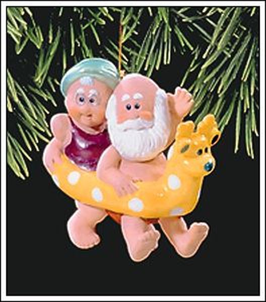 Aunt Krismas 'Swimming' ornament by Bob Siedler. Year: 1998 - The Clauses on Vacation series #2. 'Mint In Box' condition.