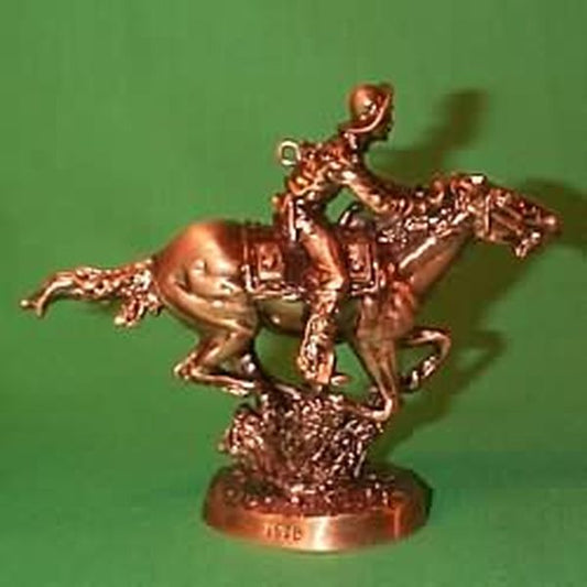Aunt Krismas 'Pony Express Rider' ornament by Duane Unruh. Year: 1998 - The Old West  series #1. 'Mint In Box' condition.