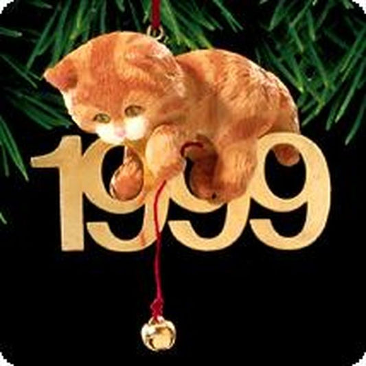 Aunt Krismas 'Cat with Brass 1999' ornament by Sharon Pike. Year: 1999 - Fabulous Decade series #10. 'Mint In Box' condition.