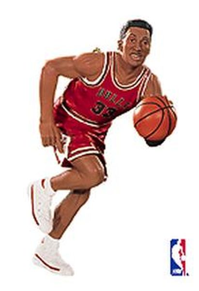 Aunt Krismas 'Scottie Pippen' ornament by Duane Unruh. Year: 1999 - Hoop Stars series #5. 'Mint In Box' condition.
