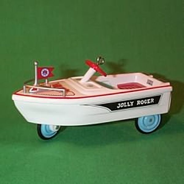 Hallmark '1968 Jolly Roger Flagship' ornament by Don Palmiter. Year: 1999 - Kiddie Car Classics series #6. 'Mint In Box' condition.