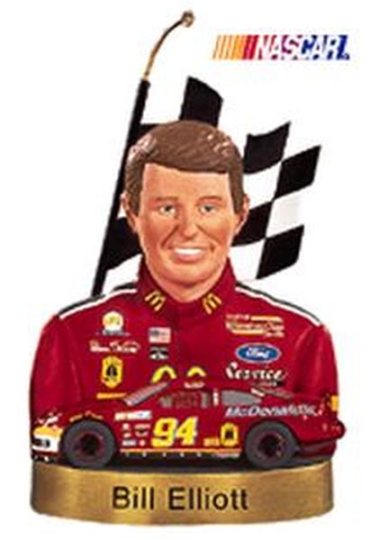 Aunt Krismas 'Bill Elliott' ornament by Ed Seale. Year: 1999 - Stock Car Champions series #3. 'Mint In Box' condition.