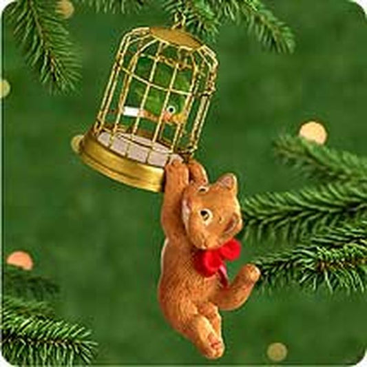 Aunt Krismas 'Birdcage' ornament by Nina Aube. Year: 2000 - Mischievous Kittens series #2. 'Mint In Box' condition.