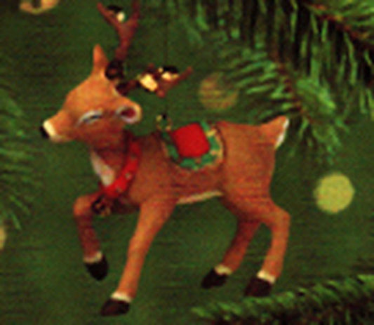 Aunt Krismas 'Ringing Reindeer' ornament by Joanne Eschrich. Year: 2000 - N/A series #0. 'Mint In Box' condition.