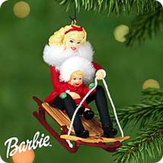 Aunt Krismas 'Winter Fun with Barbie and Kelly' ornament by Joanne Eschrich. Year: 2000 - Barbie  series #0. 'Mint In Box' condition.